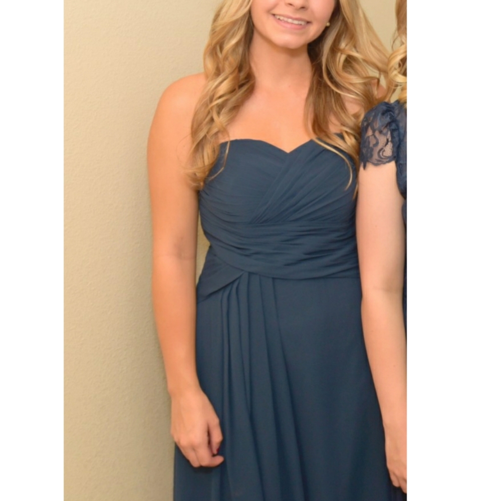 Dark navy long bridemaids dress. Size A4.